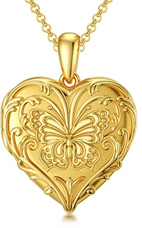 SOULMEET Collar con medallón en forma de corazón de girasol que sostiene fotos para mantener a alguien cerca de ti, chapado en oro/oro macizo, joyería personalizada, Metal, No es una piedra preciosa