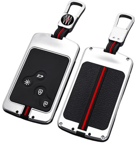 Happyit Schutzhülle für Autoschlüssel, aus Zinklegierung, geeignet für Renault Clio Scenic Megane Duster Sandero Captur Twingo Koleos 4 Tasten Smart Key (Silber)