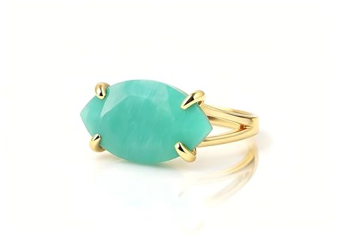 Bague Amazonite - Bague Marquise En Or Jaune 14k - Bague Cocktail Pour Femme - Bijoux Pour Anniversaire, Naissance, Noël - Bague Fine Personnalisée