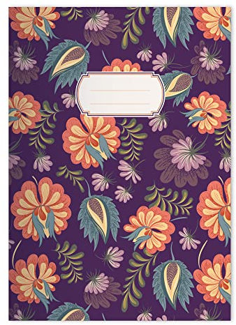 Kartenkaufrausch 2x Schöne Jugendstil DIN A4 Schulheft, Schreibhefte mit üppigen Blüten in Lila Lineatur 21 (liniertes Heft)