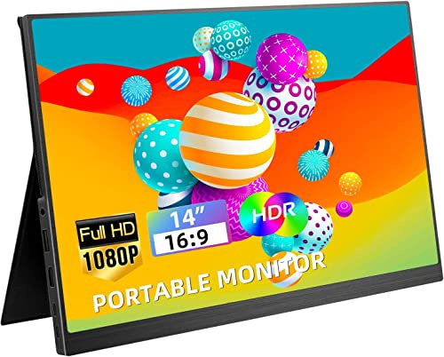 14 Zoll Portable Monitor, Kenowa HDR IPS Bildschirm FHD 1080P Tragbarer Monitor mit HDMI/Type-C für Laptop/Mac/PC/Raspberry Pi/Xbox/PS4/PS5/Telefon,16:9 Externem Display