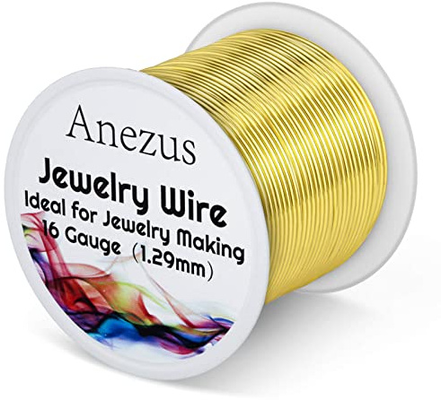 Anezus 16 Gauge Jewelry Wire, 11 Yards Craft Wire Tarnish Resistant Copper Wire for Jewelry Making, Wire Wrapping and Crafting(Gold)