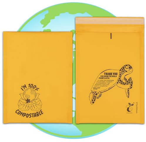 GREEN PLANET PACKING 100 % Kompostierbare gepolsterte Umschläge, A4, A5, A6, Luftpolster-Versandtaschen, umweltfreundlich, Luftpolster-Umschlag