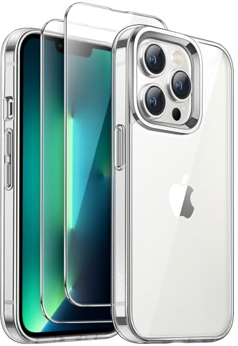 JETech 3-in-1 Hülle für iPhone 13 Pro Max, Anti-Vergilbung, Durchsichtig | 2 Gehärtete Glas Schutzfolien, Stoßfeste Handyhülle