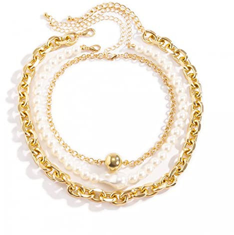 necklace Imitation Pearl Baroque Chain Big Ball Choker Necklace Chunky Thick Curb Cuban Pendant Necklaces Jewelry