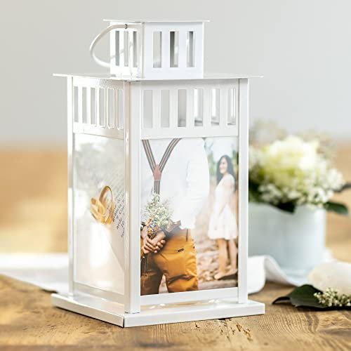 Fotogeschenke Laterne mit Bild | Geschenk zu Weihnachten Geburtstag Jahrestag Hochzeit Muttertag | direkt auf Amazon gestalten | weiße Metall Laterne langlebig & wetterfest