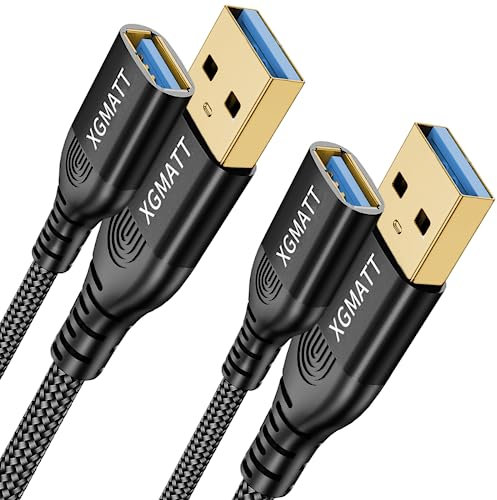 USB 3.0 Verlängerung Kabel 1M 2Stück USB Verlängerungskabel A Stecker auf A Buchse mit eleganten Alluminiumsteckern, Nylon Stoffmantel für Kartenlesegerät,Tastatur, Drucker,PS VR, Kamera,schwarz