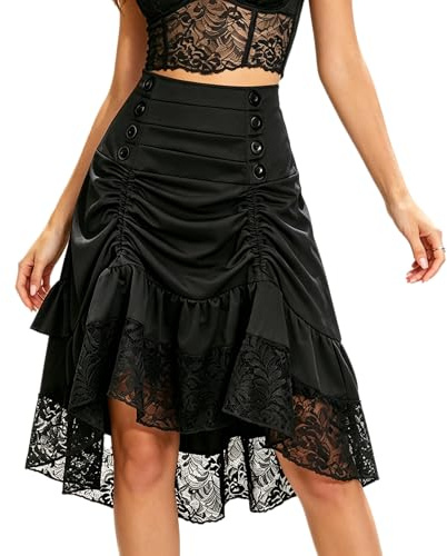CAMDOM Falda Victoriana Steampunk para Mujer Elegante y Sexy con Encaje Estilo Gotico Vintage Moda Alternativa Tallas Grandes Alta Costura Fiesta y Noche Cosplay Disfraz
