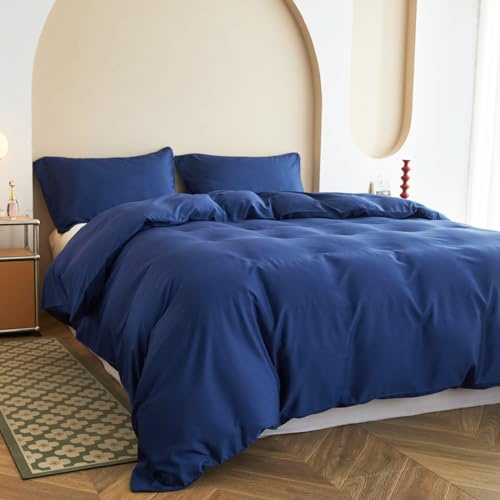 Simple&Opulence King Bamboo Viscose Duvet Cover Set, Silky and Soft Bedding Luxurious Cooling Bed Sheet Perfect for Skin and Hair with Pillowcases (230×220cm, Navy Blue)
