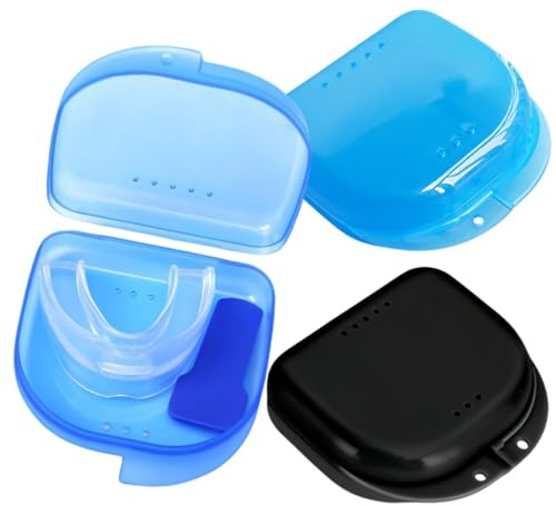 Gebissdose Zahnprothesendose,2PCS Zahnspangendose,Gebissdose,Spangendose,Prothesendose,Gebissdose Schwarz,Prothesendose Reise,mit Luftloch,für Prothesen,Zahnspangen,Mundschutz,Hellblau und Schwarz