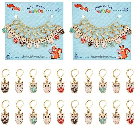 nbeads 20 Stück 5 Farben Maschenmarkierer, Legierung Eule Emaille Häkeln Charms Stitch Marker Stricken DIY Geschenk für Stricken Weben Nähen Zubehör Quilten Schmuckherstellung