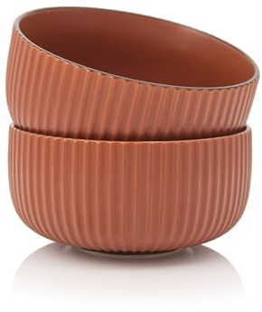HEISE & DÜWEL I Schalen 2er Set Kaminrot I 850ml I Müslischalen Groß I Bowl Set I Suppenschalen I Ramen Schüssel Set I Smoothie Bowl Schüssel I Suppenschüssel I Steingut Geschirr Set Rot
