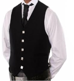 Black Scottish Kilt Waistcoat of 5 Buttons Prince Charlie Vest (as8, numeric, numeric_44, regular, regular)