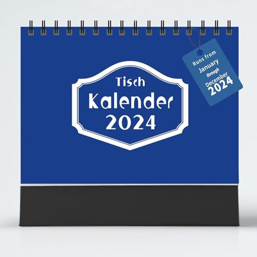 Tischkalender 2024 im Querformat 17,5 x 16 CM/ 6,88 x 6,29 Inches Tischkalender mit Monatsansicht, Feiertagen und Liste (Blue-B704), B901-704
