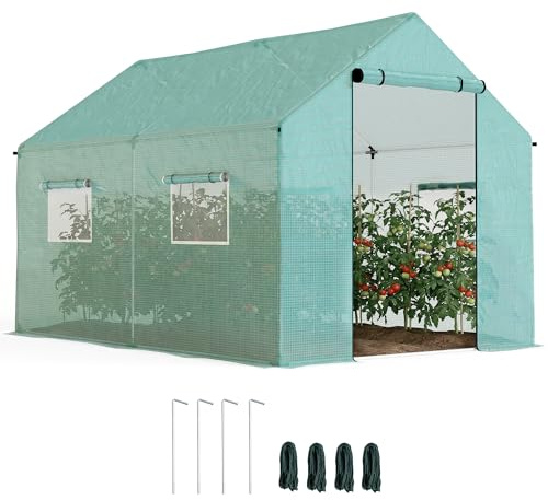 Outsunny Serre de Jardin Tunnel 2 x 3m Porte Enroulable 4 Fenêtres Vert