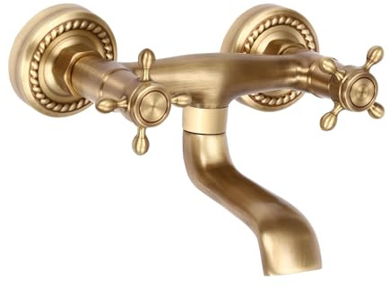 360° Drehbar Wasserhahn Wandmontage Europäischen Stil Wand-befestigter Hahn Heißen&Kalten Badarmatur Doppel-griff Mischbatterie Badewanne Tap (Antike Bronzefarbe)