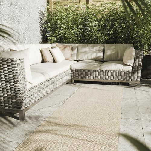 Interiyou Outdoor Teppich Wetterfest Asti - Läufer 80x300 cm Taupe - Jute Optik - Wasserfest für Balkon, Terrasse, Garten - Outdoorteppich passend auch für Wohnzimmer, Schlafzimmer und Küche