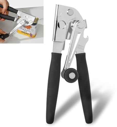 Commercial Can Opener with Magnet, Manual Heavy Duty Folding Hand Crank Can Opener Smooth Edge with Comfortable Long Handles, Fit All Size Cans, Large Cans