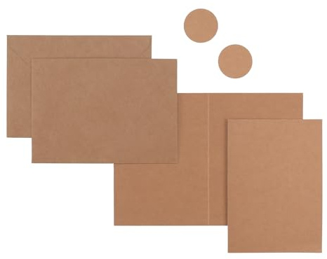 Florence Tarjetas Postales 50x y Sobres 50x Kraft (Marrón) - Manualidades en Papel - Tarjetas y Sobres Lisos para tus Materiales de Tarjetería y Accesorios de Álbum de Recortes - Plegados