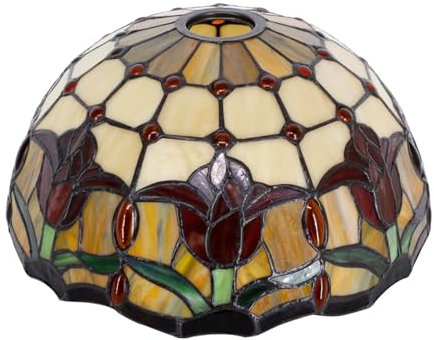 BOTOWI 12-Inch Tulip Lampshade Replacement, Tiffany Style Floral Stained Glass Lamp Shade Only 1-5/8-Inch Fitter Opening for Arched Floor Lamp, Torchiere Lamp, Pendant Light, Table Lamp,Red