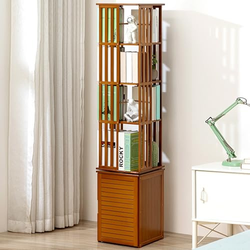 NEONMAN Drehbares Bücherregal 360° Drehbar Bücherregal Drehbar Rollende Bücherregale Auf Rädern Drehregal Bücher Drehbares Regal Bücherregal Zeitschriftenständer Bilderbuchregal Standregal(Braun,6laye
