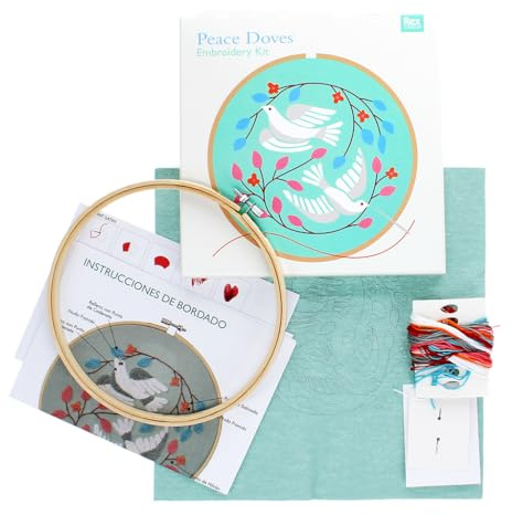 Dotcomgiftshop Stickereiset Friedenstauben Stickset inkl. Rahmen, Stoff, Nadel, Garn Tauben