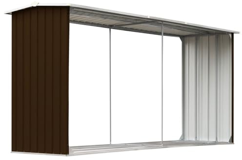 Gecheer Capanno,Casetta,Porta Legna,da Giardino,Esterno,in Acciaio Zincato,Marrone,330x92x153 cm,Legnaia da Giardino,Esterno,in Acciaio,Metallo,Portalegna da Giardino in Acciaio