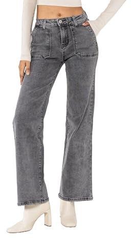 Nina Carter P123 Damen Bootcut Jeans High Waist Schlaghosen Stretchjeans Jeanshosen Schlagjeans (Grau (P123-17), XL)