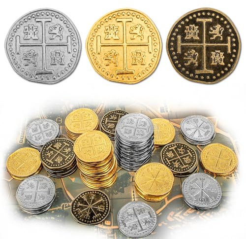 Byhoo Set med 36 st piratpolletter i metall, realistisk skatt, spanska valutamynt för piratskattkista skattjakt cosplay leksak brädspel