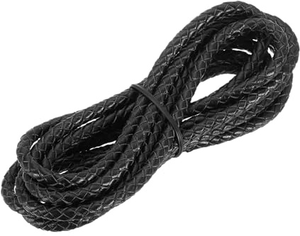 sourcing map Cordoncino in pelle intrecciata, rotondo, per artigianato, creazione di gioielli, collane, bracciali, 5 mm x 2 m, nero