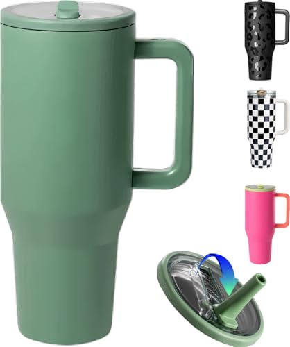 ZHUIYIWIN Tumlare med fällbart sugrör och handtag, vattenflaska kaffekopp resemugg för kalla eller varma drycker, dubbelvägg rostfritt stål vakuumisolerat glas (grön, 890 ml)