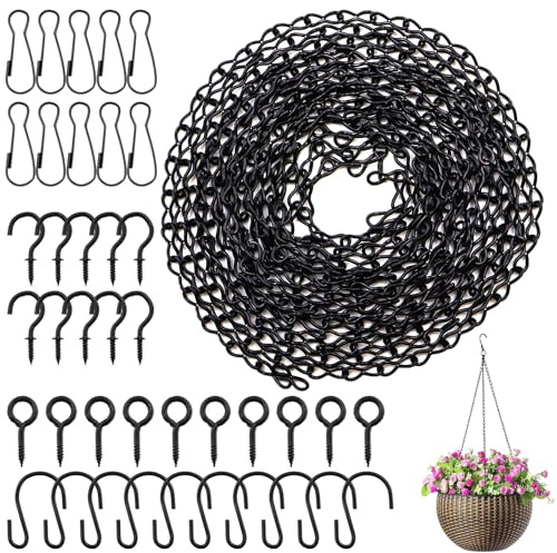 alwaiiz Blumenampel Ketten zum Aufhängen 500cm, Metallkette zum Aufhängen mit Haken, Clips und Schraubösen Haken, Kette zum Aufhängen Wird zum Aufhängen von Vogelfutterhäuschen, Blumentöpfen