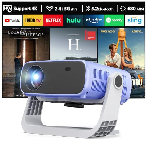 ZDK 2025 Neuer Smart Beamer mit integrierten Apps, Full HD 1080P, Trapezkorrektur 4K, 680 ANSI WiFi 6 und Bluetooth, Tragbarer Outdoor-Beamer, Heimkino Mini Projektor für Videos für iOS/Android,Blau