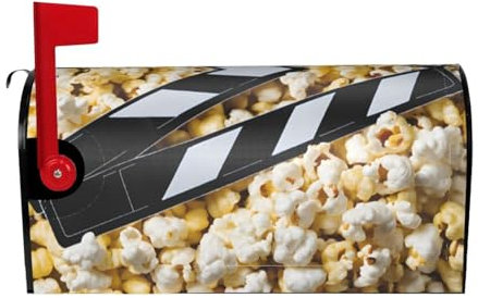 Cinema Movie Clapboard and Popcorn Print Mailbox Cover Durable Oxford Cloth for American Standard & Large Size Mailboxes
