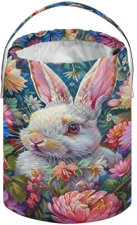 Kaninchen Bunte Blumen Osterkörbe Garn Tasche Häkeln Tote Tasche Garn Lagerung Tasche Kordelzug Stricken Tasche für Haken Projekt, Shop Skein Ball, Stricknadeln