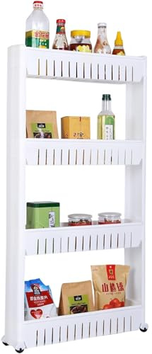 DECODEKO Carro Carrito Slim Estrecho Multiusos, por Ahorro De Espacio, con 4 Ruedas y 4 Cestos Niveles De Almacenamiento, para Cocina, Baño, Armario, Garage, Medidas 54 x 13 x 101 cm