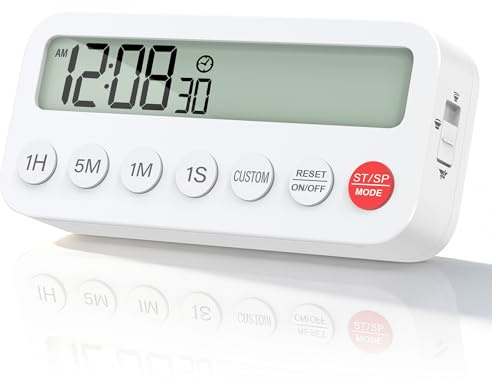 Küchentimer Magnetischer Timer mit Stoppuhr 99 Minuten 59 Sekunden Digitaler Timer zum Kochen Kindertimer Für Schule, Büro, Sport, Hautpflege Freizeit Lautstärke einstellbar, Weiß