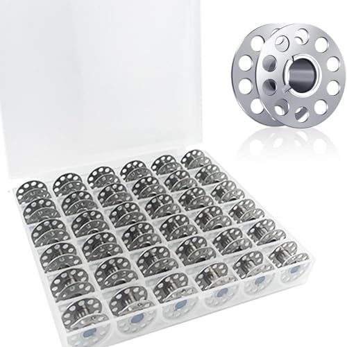 iguTrail 36 Stück Nähmaschinenspule, Metall Leer Unterfadenspule, Spule Nähmaschine Leer mit Aufbewahrungsbox, Spulen Metall Garnspule für Handwerkliche Nähspulennähmaschinen