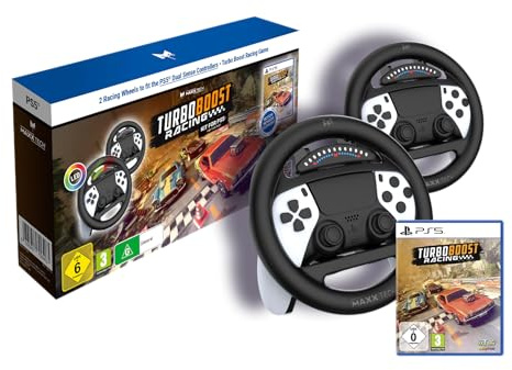 Maxx Tech Turbo Boost Racing Kit For PS5 - Includes PS5 Game (disc version) and 2 LED Racing Wheels for PS5 Dual Sense Controllers