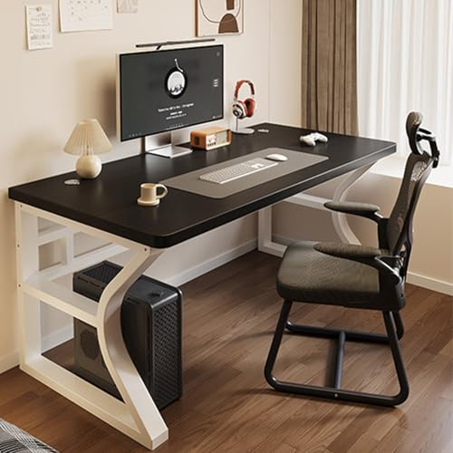 Solid Wood Computer Desk Heavy-Duty Carbon Steel Workbench with Wide Thick Top & Legs 2 Threaded Holes Ideal for Bedroom & Office Use 220cm