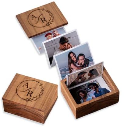 Caja de fotos personalizada de nogal – Caja de madera extraíble para fotos, álbum de fotos para parejas, estuche de recuerdo, marco personalizado sorpresa para novio, regalo romántico para aniversario