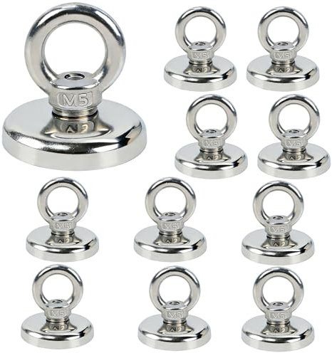 10 Stück Starke Neodym Magnete: 32 Mm Silber Extra Starke Magnete, Abnehmbar Runde Magnet Angelmagnete Mit Heberinge Und Schrauben, Starker Angelmagnet Mit Loch Für Camping Und Bergung
