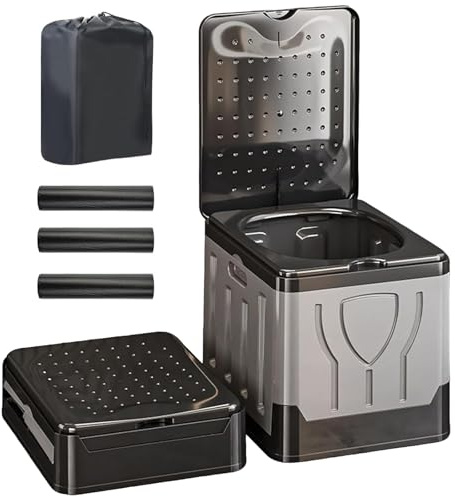 LZEXIN Portable Outdoor Toilet with 30pcs Clean Bags for Outdoor Emergency | Collapsible, Lightweight, Foldable, with Lid & Clean Bags, for Adults Kids, for Camping Car Outdoor