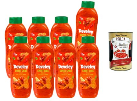 Italian Gourmet Süß-Chili-Sauce 8 x 875 ml – Sweet Chili Dip & Glasur für Chicken, Wings, Frühlingsrollen & Wok – mild-süß & pikant – Family Size Vorratspack + Italian Gourmet polpa 400g