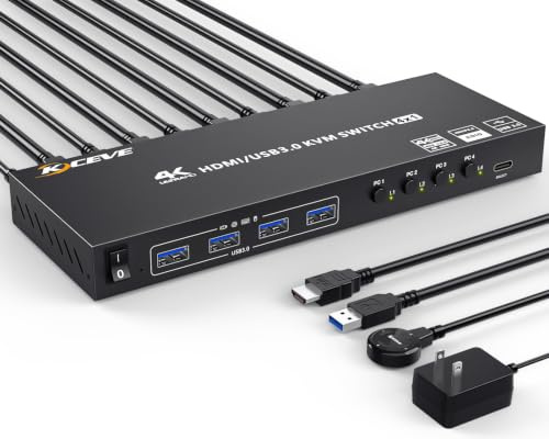 HDMI KVM Switch 4 Computers 1 Monitors 4K@60Hz, Simulation EDID, 4 in 1 out