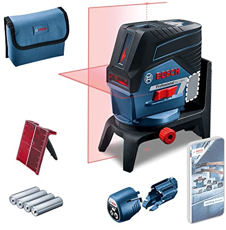 Bosch Professional Kreuzlinienlaser GCL 2-50 C (roter Laser, Innenbereich, mit App-Funktion und Halterung, Arbeitsbereich: bis 20 m, 4x AA-Batterie, in Kartonschachtel)