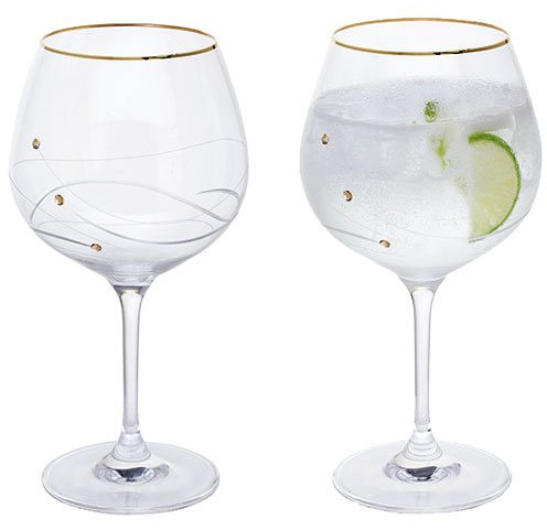 Personalizable Dartington dorado Glitz par de copa de Gin & Tonic con cristales y dorado borde – añadir su propio mensaje