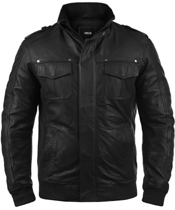 Solid SDCamash Homme Veste en cuir Veste de motard en cuir à col montant Cuir vértitable Poches en biais Poignets côtelés 100% cuir de mouton Regular Fit, Taille:L, Couleur:Black (S9000)