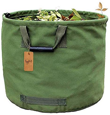 Sacco da Giardino 125L Resistenti con Manici, Sacchetto Foglie Verdi con Tessuto Militare Canvas (H45.7 cm, D55.8 cm)