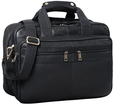 STILORD Alexander Lehrertasche Herren Leder Vintage Aktentasche Laptoptasche Bürotasche Businesstasche groß XXL Umhängetasche mit Dreifachtrenner Echtleder Farbe:Sattel-braun